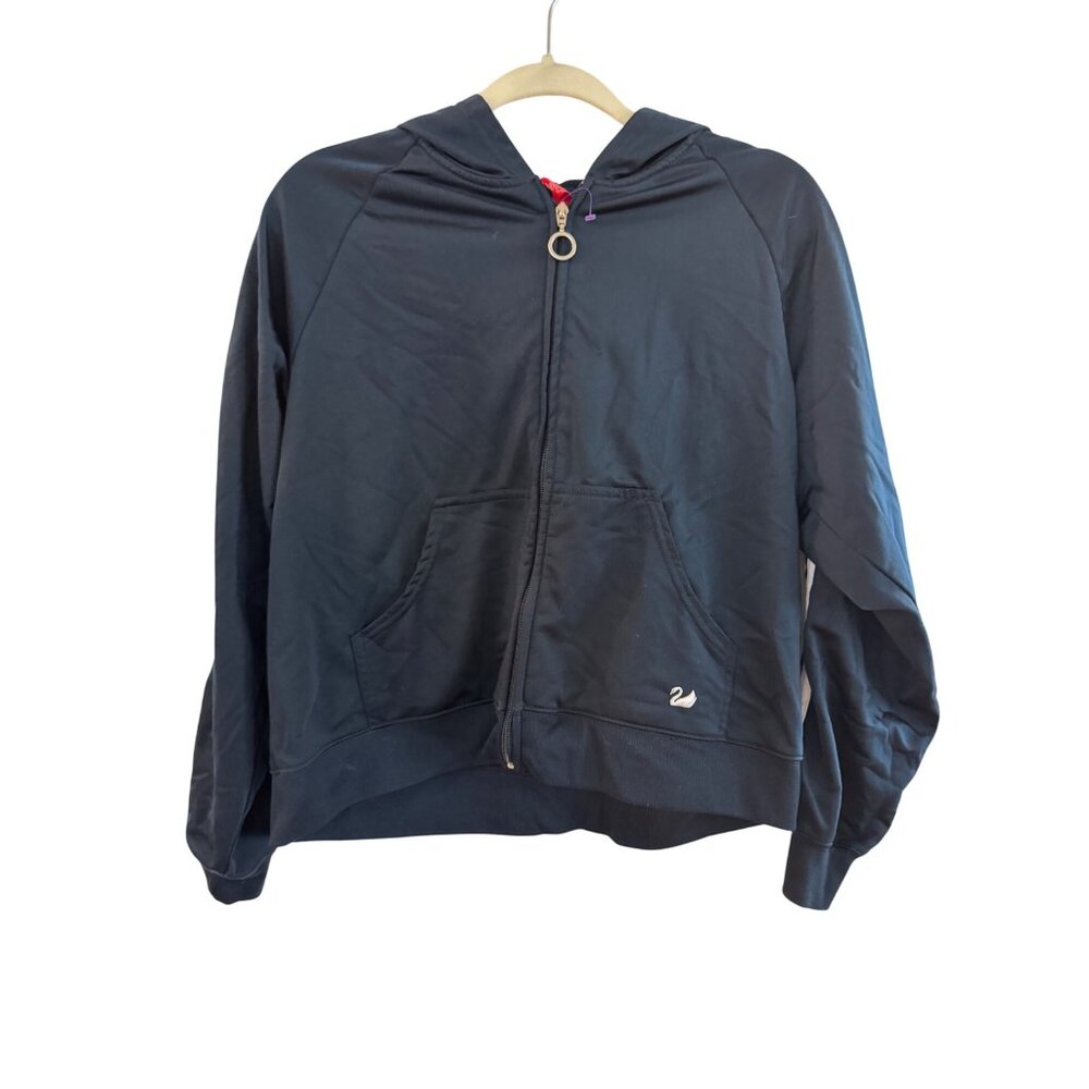 Gloria Vanderbilt XL Navy Blue Zip-Up Hoodie With White Stripes & Pockets